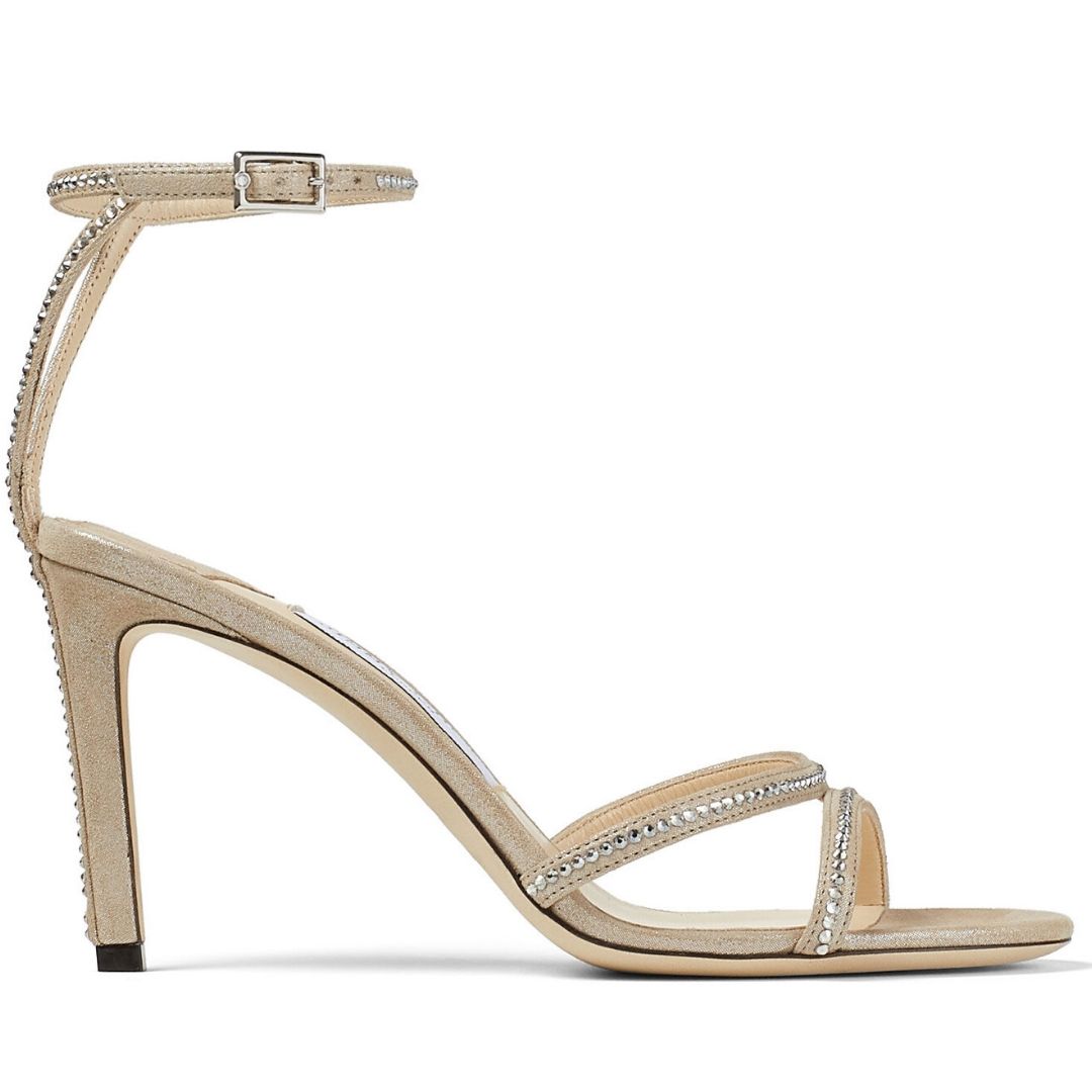 Nude Suede Sandals with Crystal Trim